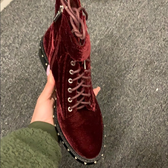 Brand new burgundy velvet combat style boot - Picture 3 of 8